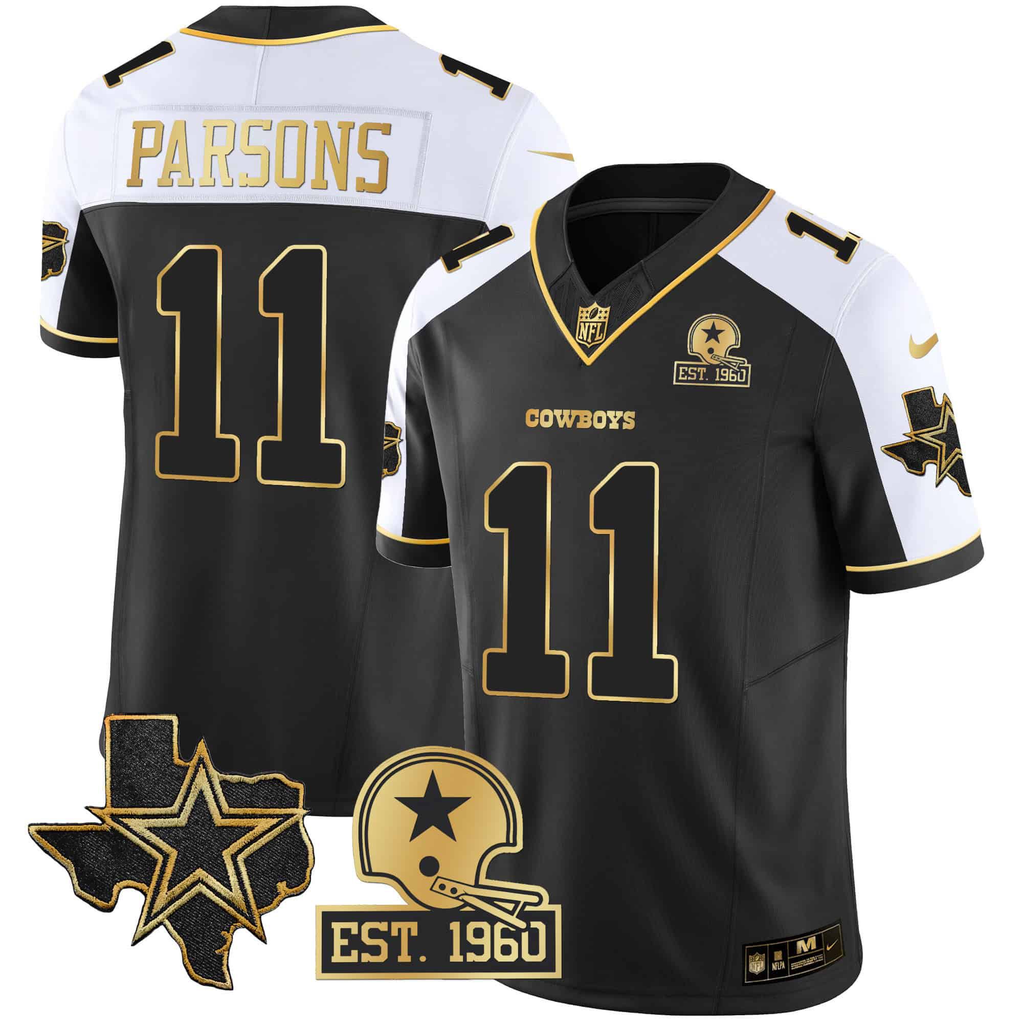 Men Dallas Cowboys #11 Parsons Black Gold 2024 Nike Patch Vapor NFL Jersey